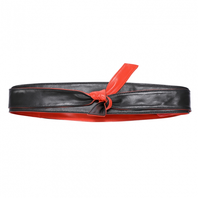 Cinturón de cuero de becerro de grano completo de color rojo y negro al por mayor para mujeres 